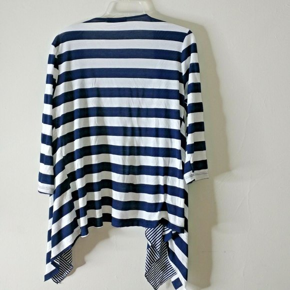 Annalee + Hope Cotton Cardigan Top NAVY Blue White Stripe Made in USA - Picture 2 of 5